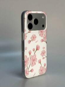 1pc Pink Floral Pattern Design Phone 17 Pro Max Phone Case, Compatible With Phone 16 Pro Max, 15 Pro Max, 14 Pro Max, Korean Style High-End Fashion Fun Phone Case, Compatible With 11/12/13/14/15/16 Pro Max Plus, Elegant Design Suitable For Men And Women, Perfect Gift For Girlfriend On Christmas, Valentine's Day, Easter, Wedding Season And Birthday! - White - View 2