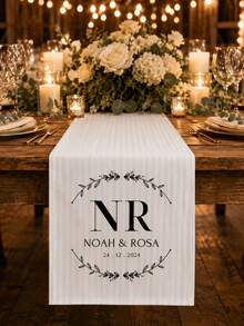 Customized Wedding Table Runner With Name And Anniversary Date Celebration Logo, Suitable For Bridal Shower, Creating Meaningful Keepsake For Newlyweds And Guests - Multicolor - View 4