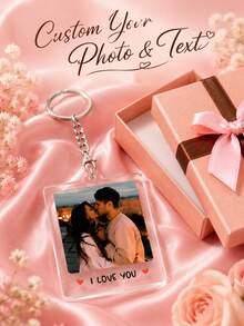 Custom Photo & Text Keychain, Personalized Acrylic Key Ring, DIY, Family, Couple, Friend, Backpack Pendant - Multicolor - View 2