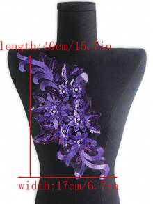 Xdh2490 3d Embroidered Applique With Beads, Wedding Dress Accessory, Mesh & Lace Diy Costume Embellishment, Single Flower Patch/Length:39cm/Width:16cm - Purple - View 6