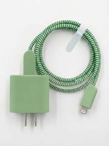 5 buah Casing Pelindung Charger & Penggulung Kabel TPU Hijau Solid Matte Tahan Guncangan, Kompatibel dengan Charger Apple 18W/20W, Aksesori Digital Minimalis Premium - Hijau Beku - View 4