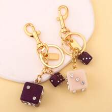 Stylish Pink Dice Crystal Keychain Cute Y2K Style Handbag/Backpack Decoration Key Ring Women's Sparkling Jewelry Gift Car Key Pendant - Multicolor - View 2