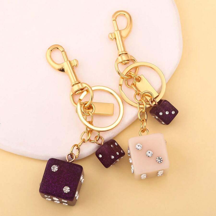 Stylish Pink Dice Crystal Keychain Cute Y2K Style Handbag/Backpack Decoration Key Ring Women's Sparkling Jewelry Gift Car Key Pendant