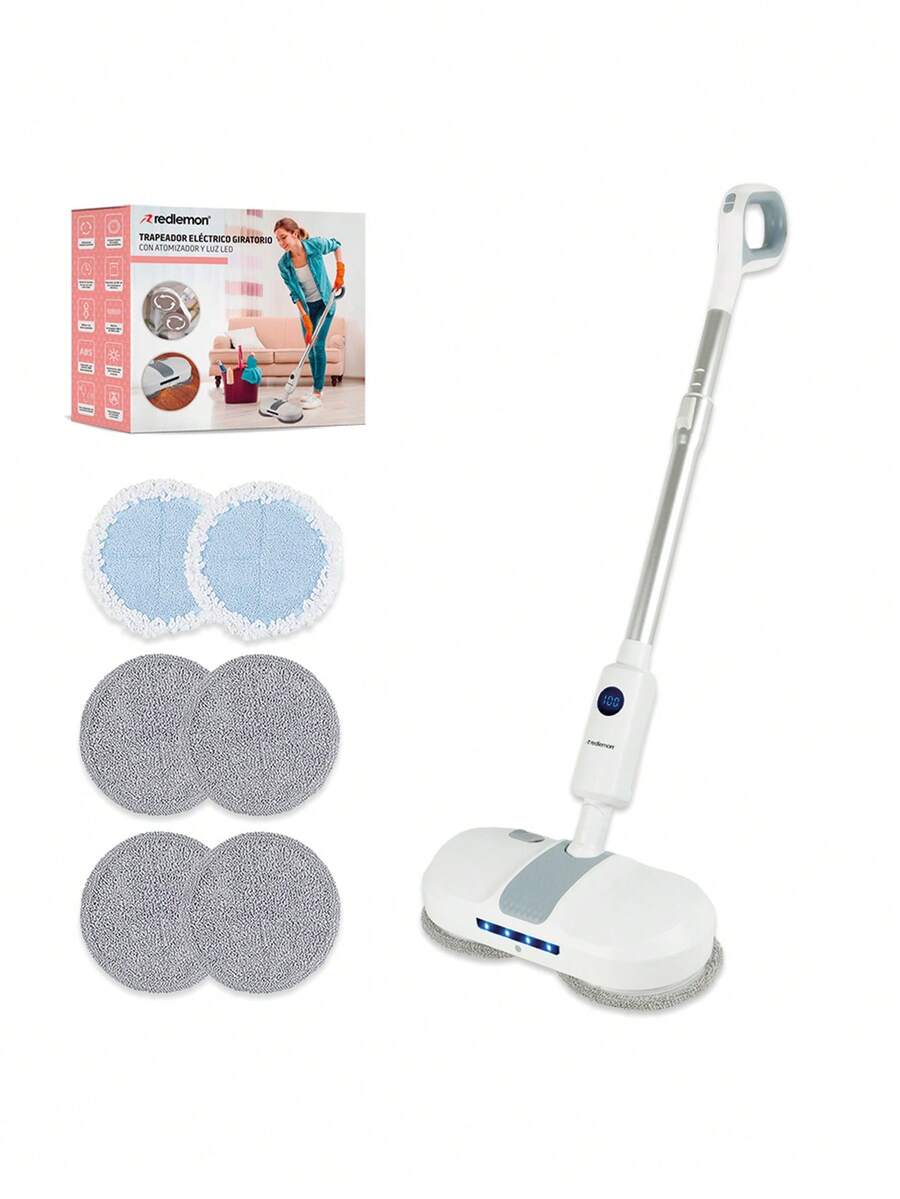 Redlemon Trapeador Eléctrico Giratorio 200 RPM con Atomizador, Luz LED y Batería Recargable - Blanco - Ver 1