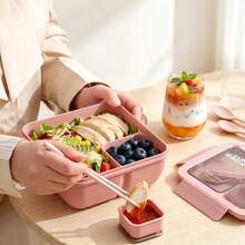 1pc Bento Box With Utensils, Adult Lunch Box Microwave , Compartment Food Storage Container, Large Capacity Lunch Box, Insulated Bento Lunch Bag, Sauce Box, Leak-Proof Snack Box - Multicolor - View 2