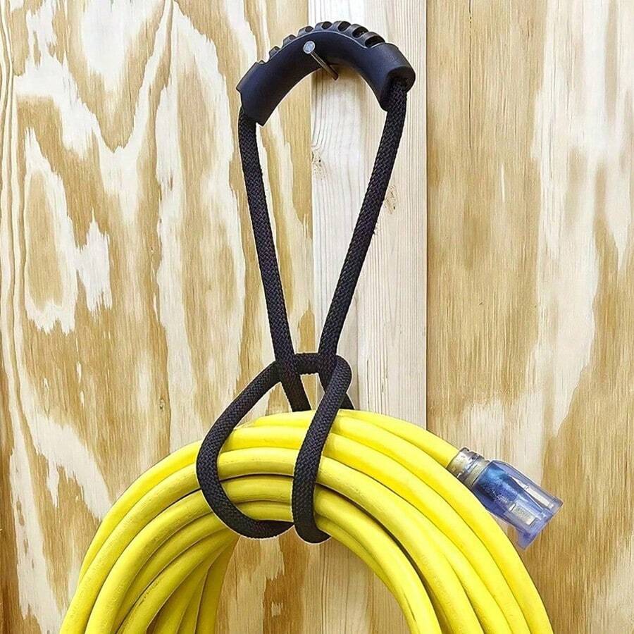2pcs Heavy Duty Adjustable Garden Hose Straps, Reusable Black Tie Ropes, Suitable For Tools, Cables, Ropes And Bags, All-Weather Garage, Shed And Outdoor Storage Organization - 2pcs - View 1