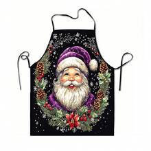 1pc Christmas Santa Claus, Christmas Bells, Christmas Snowflakes, Christmas Reindeer, Christmas Tree, Christmas Snowman, Christmas Penguin, Christmas Cartoon Animal Pattern Chef Apron, Apron, Suitable For Home Decor And Kitchen Use. Made Of 100% Polyester Material, Designed As Sleeveless Style, Perfect For Home Kitchen, Outdoor BBQ Cooking. This Printed Apron Is Unisex, Machine Washable And Reusable, Essential Kitchen Accessory - Multicolor - View 14