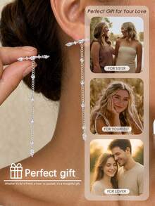 outingfit 1 Pair Minimalist Tassel Rhinestone Water Drop Pendant Stud Earrings, Niche High-End Fashion Micro-Inlaid Rhinestone Earrings, Suitable For Women's Daily Versatile Accessory - Silver - View 7