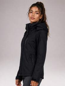CZRLHYT Women's Hooded Softshell Jacket With Zipper Pockets, Suitable For Hiking, Camping, Climbing, Casual Outdoor Sports - Black - View 3