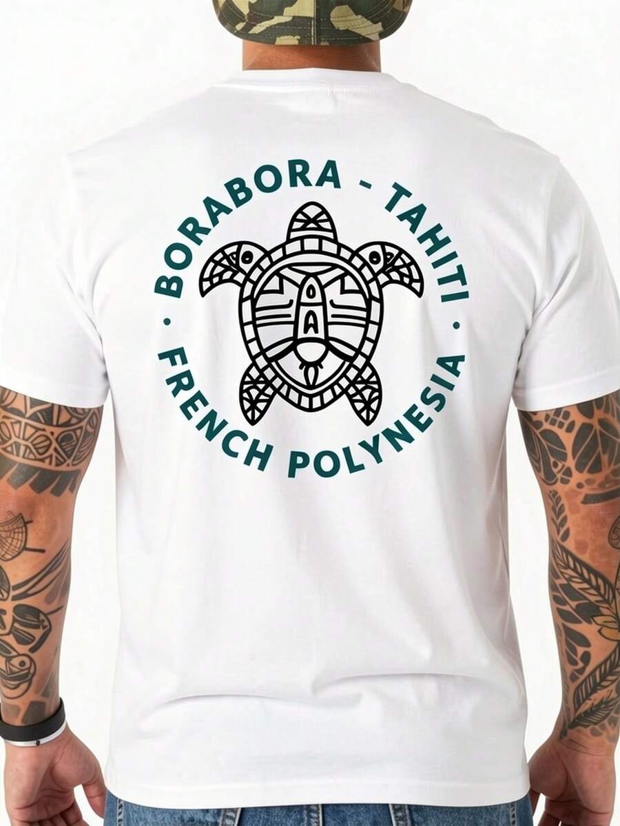 Camiseta de Hombre con Diseño Polinesio, Estampado Bora Bora Tahiti Polinesia Francesa, Regalo de Vacaciones de Verano para Entusiastas de Viajes - Blanco - Ver 1