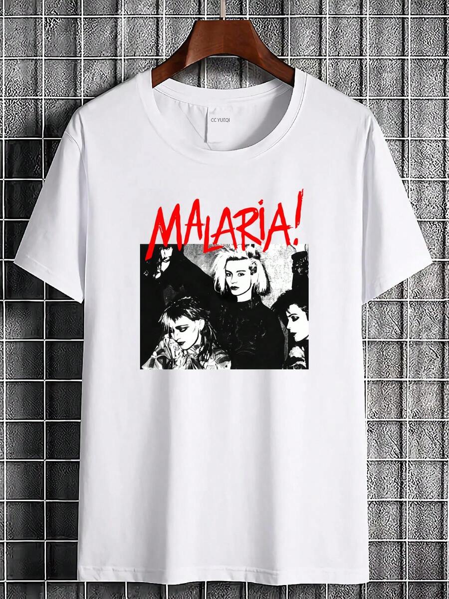 Malaria-Grafik-T-Shirt für Männer und Frauen - Rot MALARIA! Druck mit Malaria-Motiv, atmungsaktiver weicher Stoff, lässiges Streetwear-T-Shirt mit Rundhalsausschnitt und kurzen Ärmeln für Freizeitkleidung, alle - Weiss - Übersicht 1