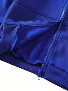 Young Girl Bow Pattern Print Baseball Collar Zip-Up Top And Pants - Blue - View 4