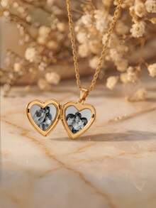 1PC Customized Heart-Shaped Photo Locket Necklace, Engraved Open-Cover Box Pendant, Twisted Chain, Pet Memorial Jewelry, Personalized Picture Locket - Style 4 (Twisted Chain) - View 8