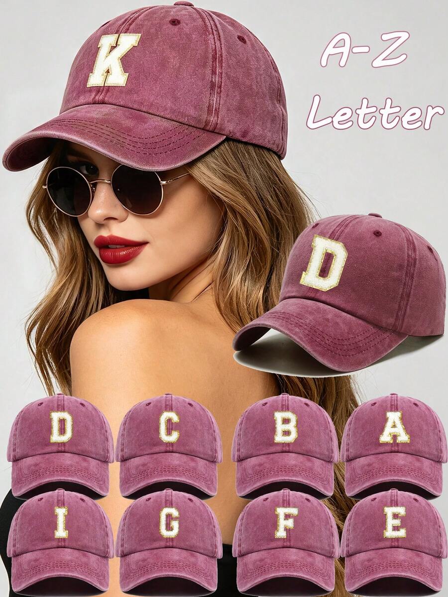 PC Neutral Baseball Cap A-Z 26 Letters Y2K Style Adjustable Vintage Hat Men Women Outdoor Travel Daily Street Sun Protection Cap Gift - Burgundy - View 1