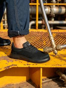 Men Work Shoes Steel Toe Smashproof Boots Unbreakable Puncture Resistant Work Boots - 黑色(新) - 查看 2