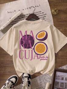 ZZG Es Trus Summer Women's "Graffiti Fruit Letter" Print Street Commute Y2K Style White+Pink+Apricot Round Neck Oversized Short Sleeve T-Shirt Set - Multicolor - View 5