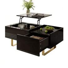 Height-Adjustable Coffee Table, MDF Coffee Table With Storage And High-Gloss Finish, Coffee Table With Drawer And Iron Legs, Modern Living Room Table - 黑色 - 查看 1