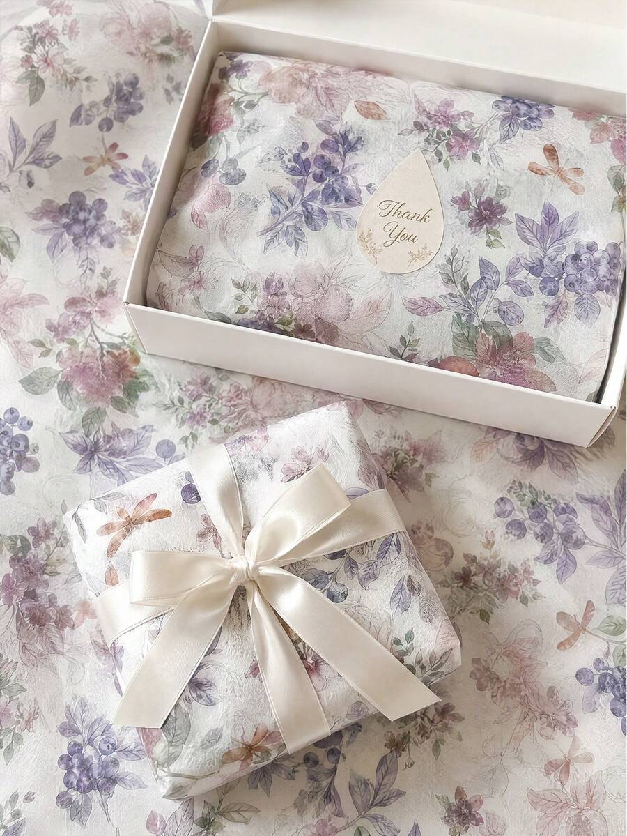 5/15/25/35 Sheets Watercolor Berry Dragonfly Pattern Tissue Paper, Suitable For DIY Crafts, Party Gifts, Bouquet Wrapping, Clothing Packaging And Birthday Gift Decoration - Watercolor Berry Dragonfly - View 1