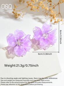 1對手工誇張彩色3D水晶花芯巴洛克耳釘，婚禮仙氣優雅耳環，手工鮮豔3D壓克力花朵耳釘，甜美優雅多層花瓣耳環，適合女性日常、度假、派對穿戴 - 紫色 - 查看 4
