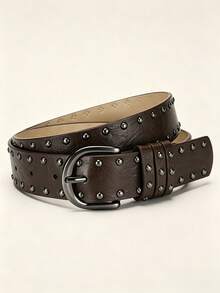 1pc Studded Decor Pin Buckle Wide Belt, Vintage Punk Waist Belt For Jeans Skirt, Y2K Streetwear Fashion Accessory - A - View 8
