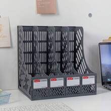 File Holder Desktop Filing File Box 4 Compartments Vertical File Organizer Magazine Rack Book Holder Frames Binder Holder For Home Office School - A - View 8