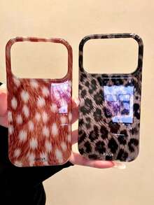 奢華豹紋紋理亮面手機殼，適用於 iPhone 18 Pro Max 17 Pro Max 17 Pro 17 16 15 14 13 Pro Max，時尚防震後蓋 - 棕色 - 查看 2