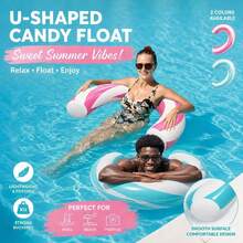 1pc New Striped U-Shaped Inflatable Swim Ring, Arched Design Pool Float, Thickened PVC Floating Device, Summer Water Entertainment Float, Swimming Pool Lounge Chair, Beach Float, Inflatable Water Toy, Pool Party Accessory, Suitable For Adults And Teens Vacation Swimming Float - Multicolor - View 2