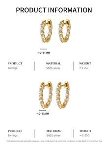 1PC 925 Sterling Silver Huggie Hoop Earring For Women Tiny Sparkly Pave CZ Mini Small Hoop Earring - Single - View 3