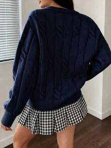 1pc Girls' Teen Casual Personalized Twisted Rope Christmas Pullover Warm Sweater Spring Autumn Winter - Navy Blue - View 4