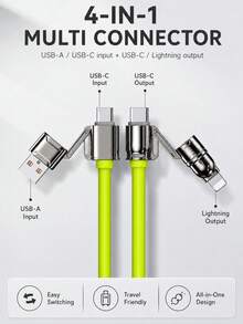 4-In-1 Multi-Function Charging Cable, USB-A/USB-C Input To USB-C/Lightning Output, Up To 240W USB-C To USB-C Fast Charging, Soft Silicone Charging Cable With Metal Connectors, Suitable For Phones, Tablets And Laptops - Green - View 2