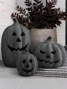 Halloween Decor - Black Handcrafted Clay Pumpkin Lantern | Autumn Decoration, Table Centerpiece, Indoor/Outdoor Decor, Suitable For Porch, Yard, Front Door, Mantel - Multicolor - View 1