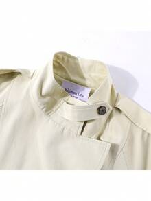 Early Autumn New Double-Breasted Premium Trench Coat Jacket Solid Color Pocket Top For Evening Date, College, Daily Wear, Spring And Autumn - Apricot - View 2