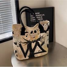 Disney Halloween-Themed Portable Vintage Cartoon Skeleton Jack And Sally Collage Print Handbag, Suitable For Girls And Women - Black - View 13