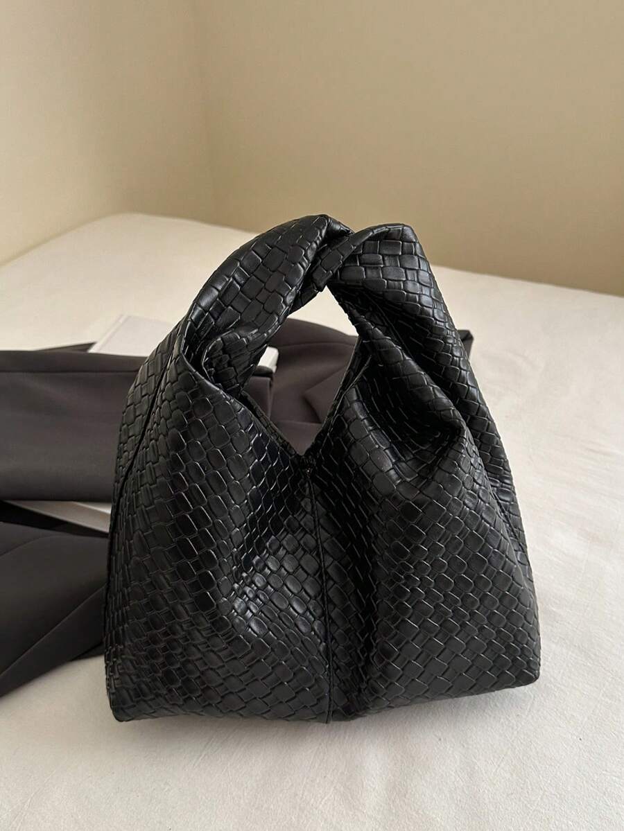時尚百搭紋理純色新款PU單肩包，休閒簡約法式棍狀小包，女款包包