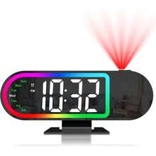 Reloj Despertador con Proyección para Techo de Dormitorio, Reloj Despertador con Pantalla Grande de 8.5" y 180°° Proyector Giratorio, 4 Niveles de Brillo, 17 Luces Ambientales, Temperatura y Día de la Semana, Función de Repetición, Relojes Digitales para Decoración del Hogar - 3,7*9,1 pulgadas - Ver 2