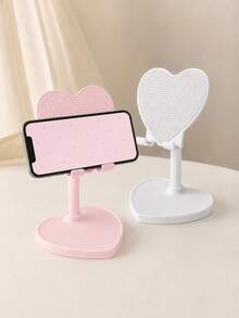1pc Cute Heart-Shaped Adjustable Phone & Tablet Stand, Foldable Portable Extendable Desktop Holder With Adjustable Height & Viewing Angle, Stable Non-Slip Base, Universal Hands-Free Stand For Watching Videos, Live Streaming, Home, Office & Dorm - A - View 2