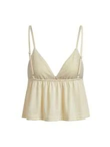 Womens V-Neck Babydoll Tank Top Summer Front Tie Crop Tops Slim Camisole Spaghetti Strap Cami Tops Open Back Blouse For Streetwear Going Out Outfit - 黃色 - 查看 4