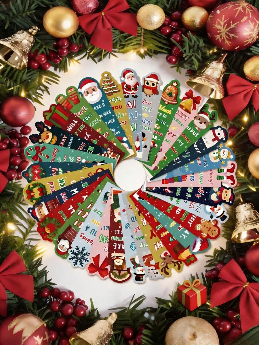 10pcs/Set Christmas-Themed Paper Label Cards, Featuring Santa Claus, Reindeer, Bows, Christmas Trees, Snowflake Lights, Christmas Decoration Cards, Christmas Bookmarks, Perfect For DIY Label Bookmarks, Christmas Gifts, And Presents. - Multicolor - View 1