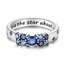 Vectoflux S925 Sterling Silver Women's Star Code Ring Classic Engagement Wedding Jewelry - Blue - View 2