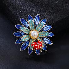 1件可愛合金琺瑯鑲嵌閃亮水鑽瓢蟲花朵採蜜裝飾胸針,適合女性日常配戴 - 花朵瓢蟲 - 查看 3