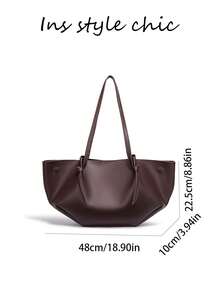 Solid Color Magnetic Closure Large Capacity Tote Bag, Portable Handheld Shoulder Tote Bag, Suitable For Students, Young Professionals For Daily Commute, Outings, Dates And Short Trips - Coffee - View 2