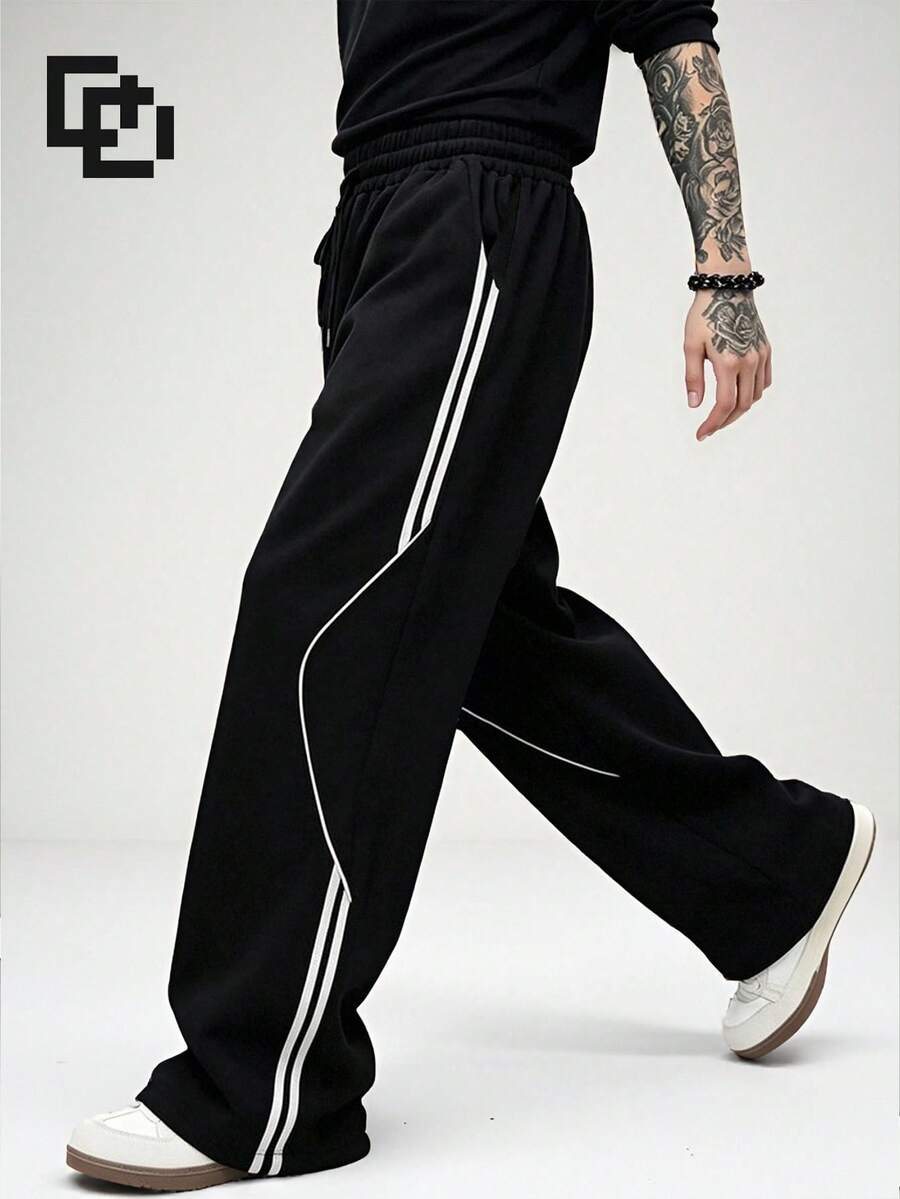 Men's Spring/Summer Casual Loose Straight Leg Sweatpants Fashion Long Pants - Black - View 1