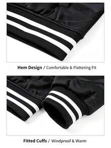 Men's All-Over Geometric Print Thermal Lined Baseball Collar Zip-Up Jacket, Loose Fit Outdoor Sports Top - Black - View 10