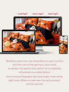 2/3pcs Halloween Print Duvet Cover Set, Button Closure Duvet Cover, Includes 1 Duvet Cover And 1/2 Pillowcases, No Duvet Insert, Suitable For Single/Double/Queen/King All Sizes, Applicable For Home And School Dorm Bedding, Machine Washable - Multicolor - View 9