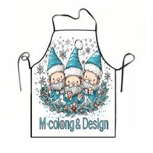1pc Christmas Santa, Christmas Bell, Christmas Snowflake, Christmas Reindeer, Christmas Tree, Christmas Snowman, Christmas Penguin, Christmas Cartoon Animal Pattern Chef Apron, Apron, Suitable For Home Decor And Kitchen Use. Made Of 100% Polyester Material, Designed As Sleeveless Style, Perfect For Home Kitchen, Outdoor BBQ Cooking. This Printed Apron Is Unisex, Machine Washable And Reusable, An Essential Kitchen Item - Multicolor - View 9