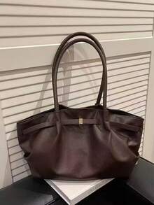 Korean Style Pleated Underarm Bag New Large Capacity Commuter Tote Bag Personalized Ins Solid Color Shoulder Bag For Women - Coffee Brown - View 1