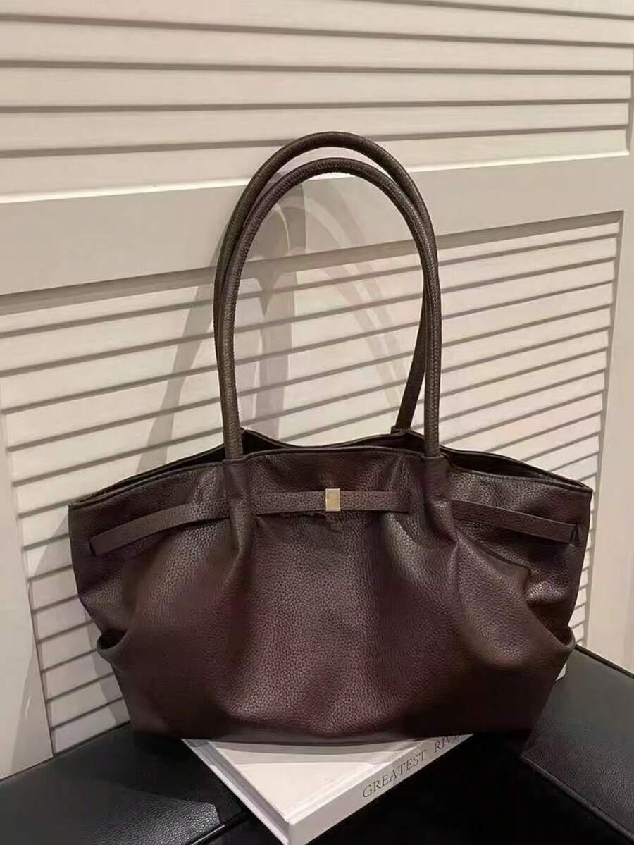 Korean Style Pleated Underarm Bag New Large Capacity Commuter Tote Bag Personalized Ins Solid Color Shoulder Bag For Women - Coffee Brown - View 1