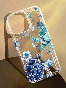 1件時尚可愛海洋元素海龜與海星圖案氣囊防滑手機殼，適用於 iPhone 17/17Pro/17ProMax/16/16Pro/16ProMax/15/15Pro/15ProMax/14/13/12/11 - 無色 - 查看 1