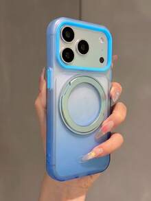 1PC Semi-Transparent Gradient 360° Rotating Magnetic Ring Stand Phone Case Compatible With IPhone 18 Pro Max 17 16 15 14 13 Pro Max Plus Full-Body Shockproof Dual-Layer IMD Matte Anti-Slip 2-In-1 Protective Cover - Baby Blue - View 2
