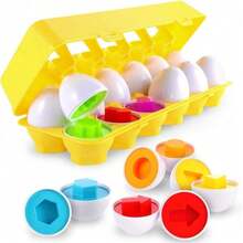 12 huevos emparejamiento formas colores Montessori STEM, juguete motricidad fina niños 3 años+ - 12 piezas - Ver 1